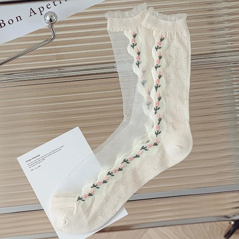 Women Fashion Breathable Summer Thin Transparent Sheer Socks Kia Day Design