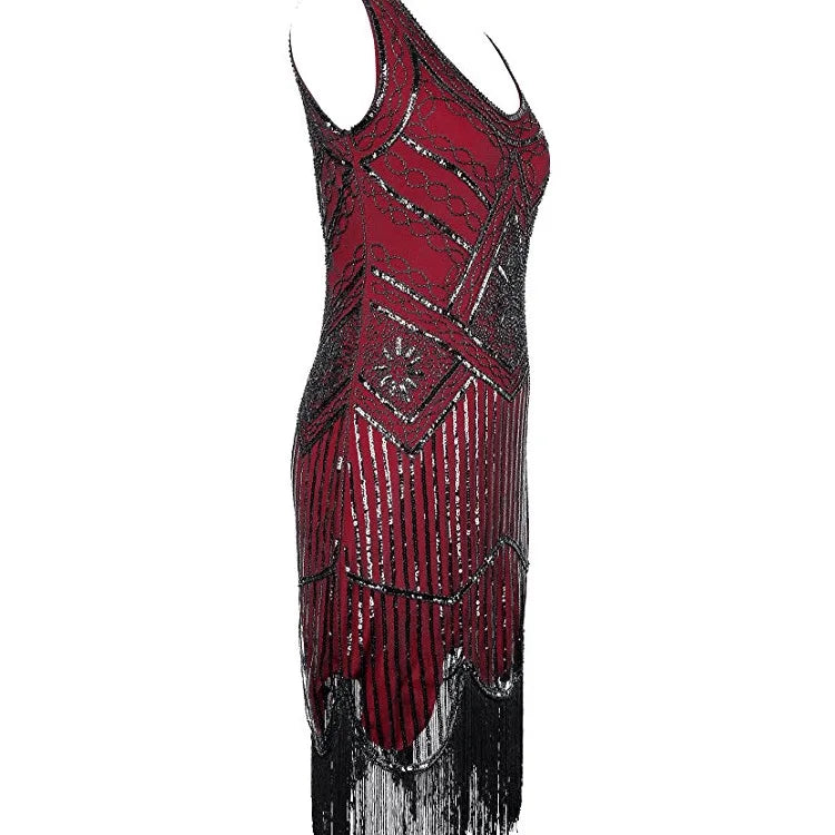 Womens 1920s Vintage Sequin Full Fringed Dress Kia Day Design