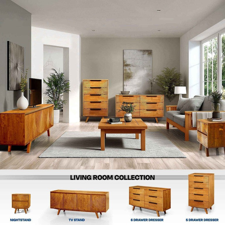 Harmony Solid Wood Dresser with 5 Drawers - - Dresser