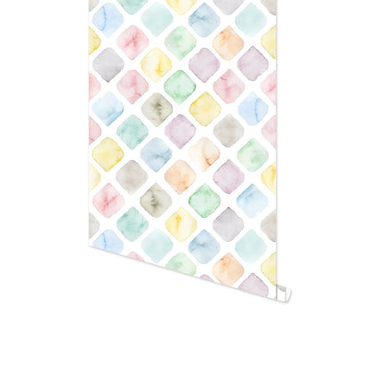 Geometric Watercolor Square Lattice Peel and Stick Wallpaper Kia Day Design