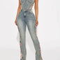 Long Flare Denim Jeans Women Blue