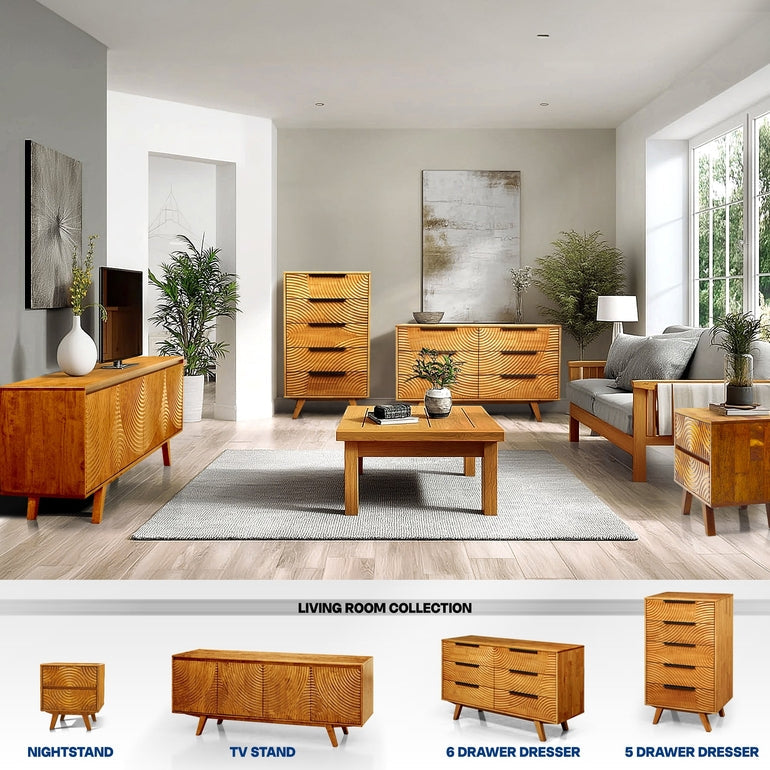 Harmony Solid Wood Dresser with 6 Drawers - - Dresser