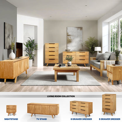 Harmony Solid Wood Dresser with 6 Drawers - - Dresser