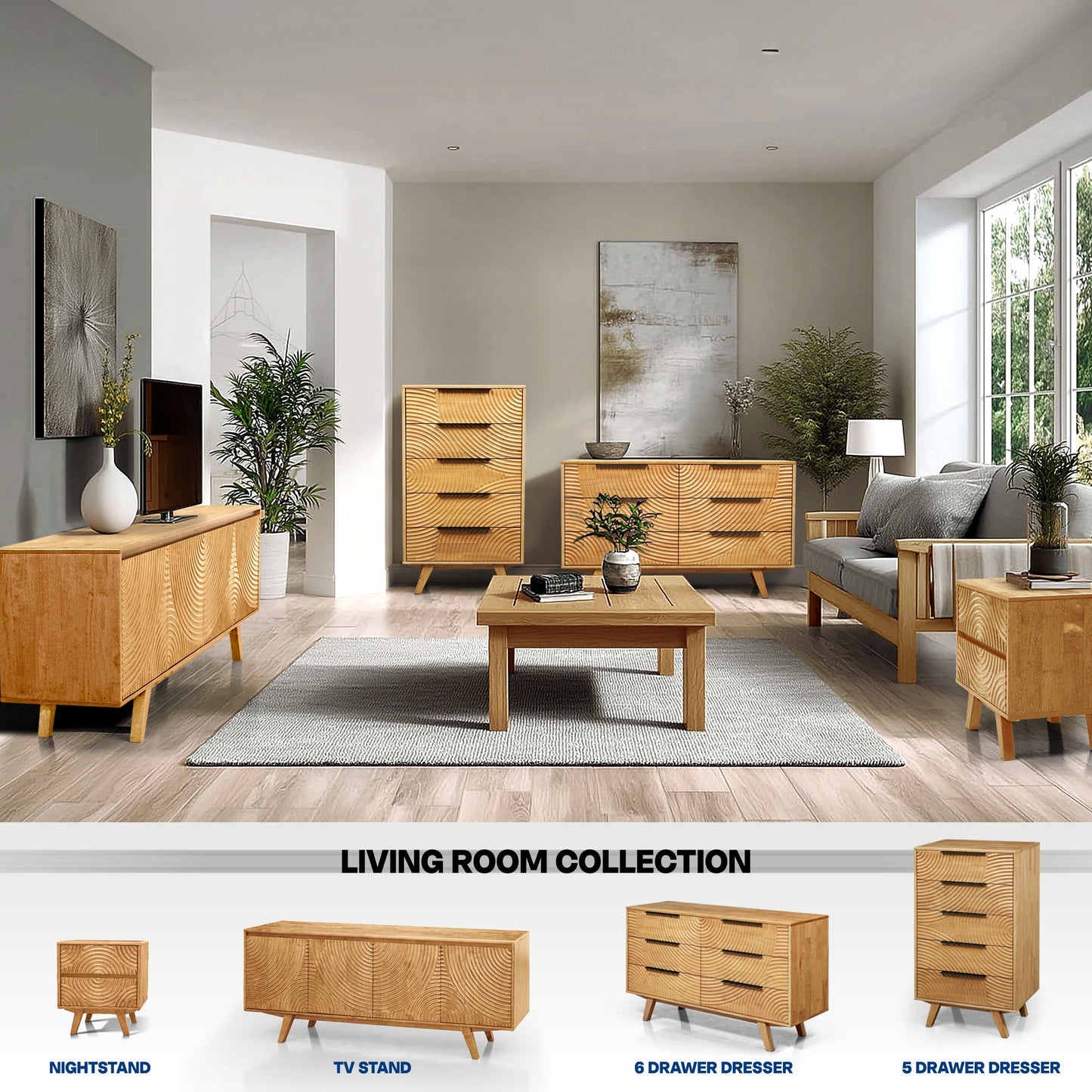 Harmony Solid Wood Dresser with 5 Drawers - - Dresser