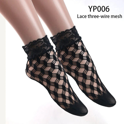 Black Socks Soft Lace Short Ankle Socks Fishnet Stocking Kia Day Design