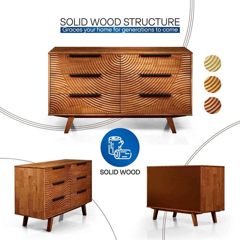 Harmony Solid Wood Dresser with 6 Drawers - - Dresser