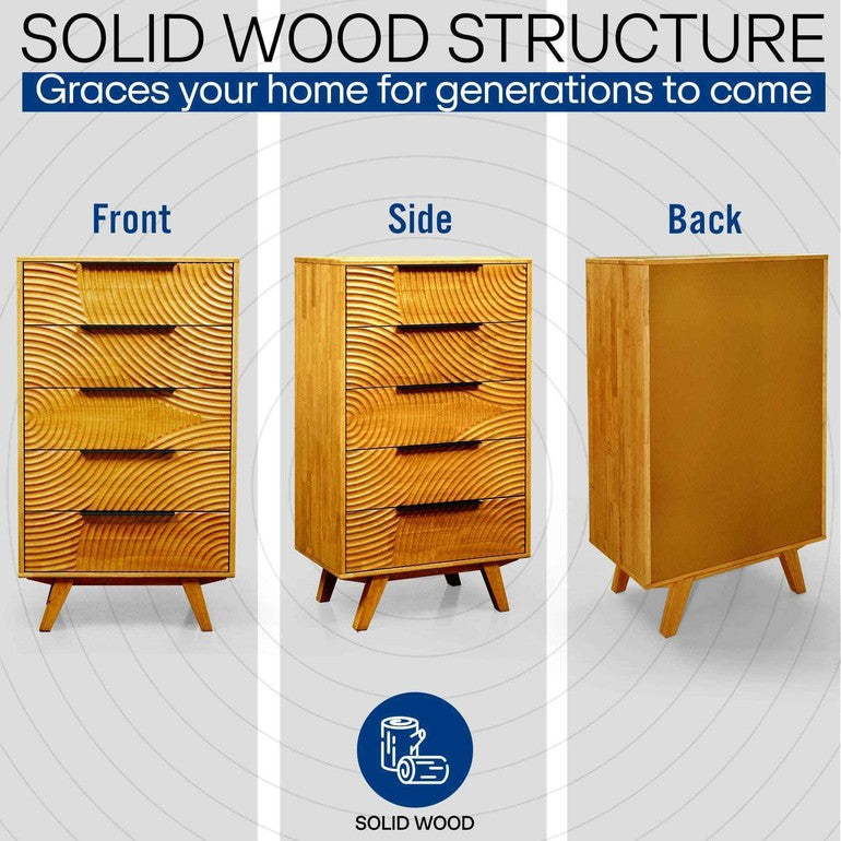 Harmony Solid Wood Dresser with 5 Drawers - - Dresser