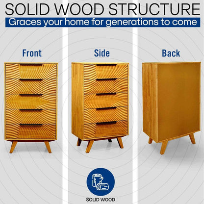 Harmony Solid Wood Dresser with 5 Drawers - - Dresser