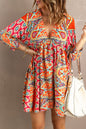 Women Vintage Floral Print v Neck Cut-Out Ruffle Mini Bohemian Boho Dress - 1 XL - Floral Dresses