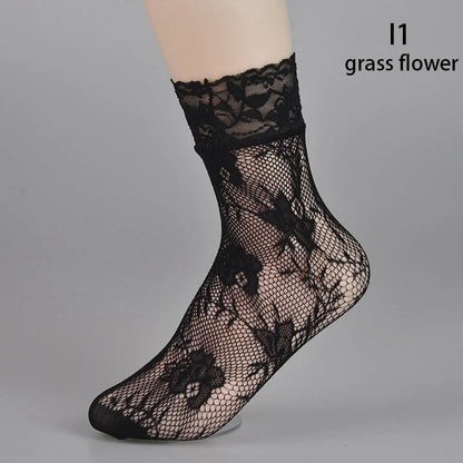 Black Socks Soft Lace Short Ankle Socks Fishnet Stocking Kia Day Design