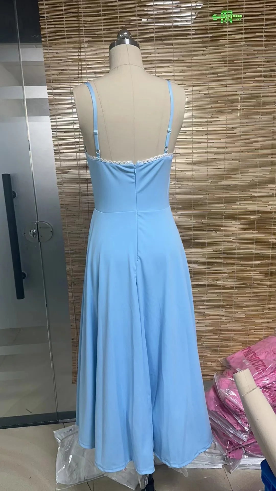 Solid Sling Long Pleated Dress Sleeveless Backless A-Line Dress Kia Day Design