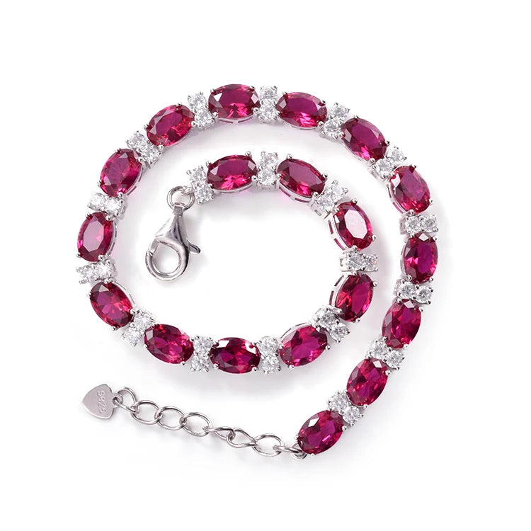 925 Silver 18K Gold Plated Bracelets Oval Cut Lab Grown Ruby Bracelet & Bangles Kia Day Design