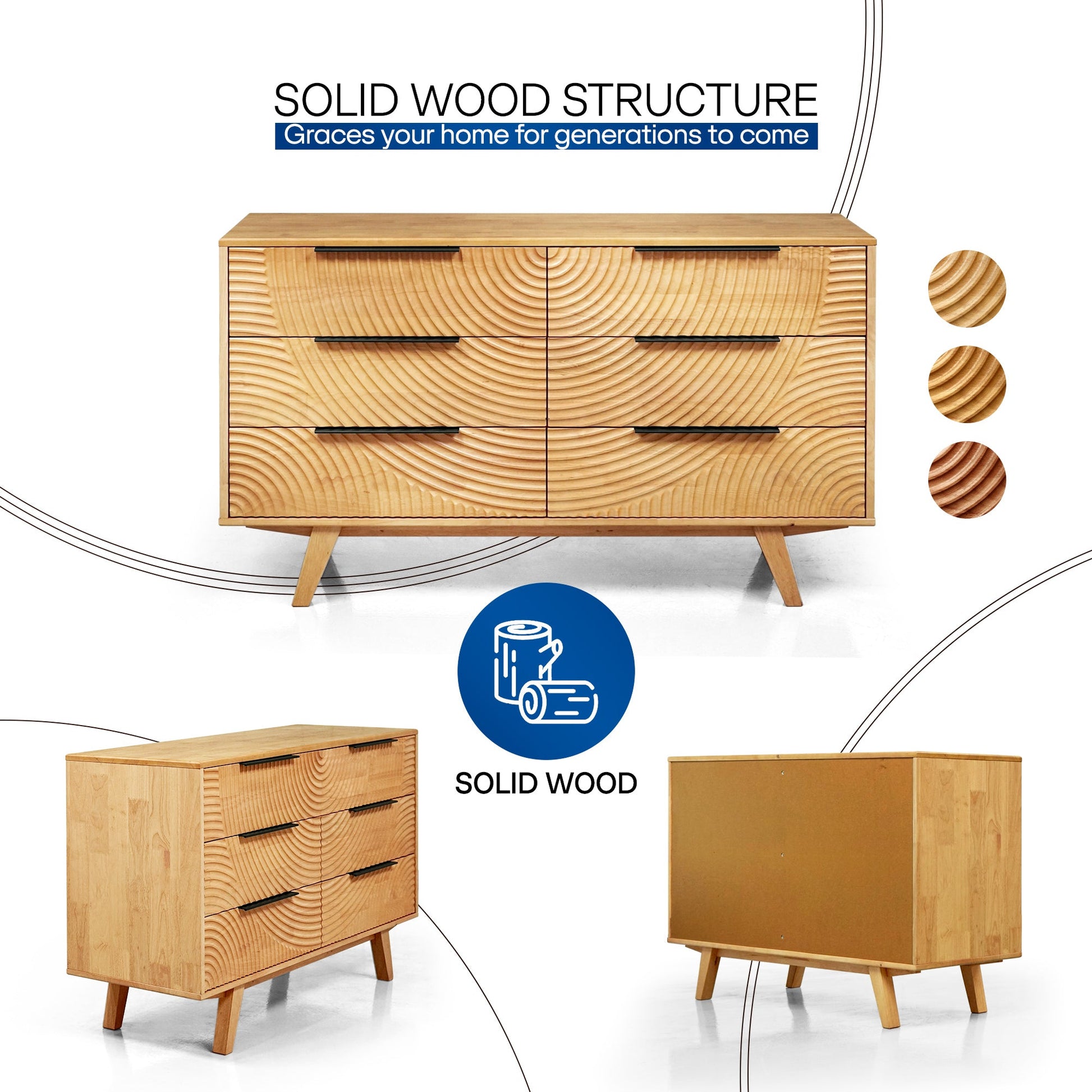 Harmony Solid Wood Dresser with 6 Drawers - - Dresser
