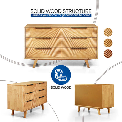 Harmony Solid Wood Dresser with 6 Drawers - - Dresser
