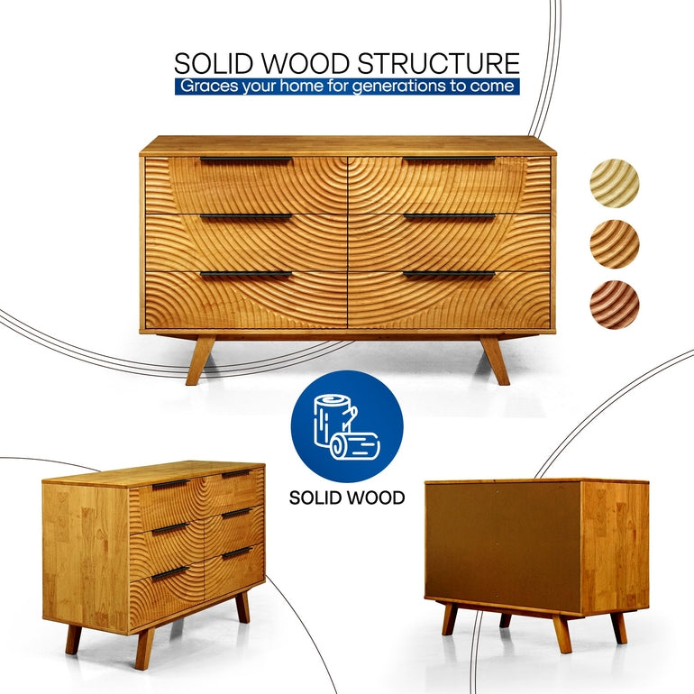 Harmony Solid Wood Dresser with 6 Drawers - - Dresser