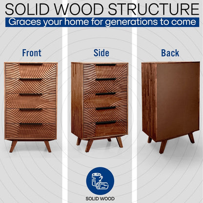 Harmony Solid Wood Dresser with 5 Drawers - - Dresser