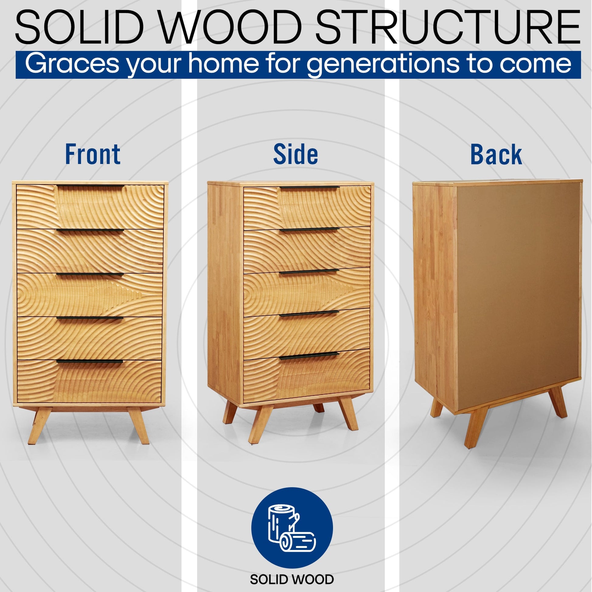 Harmony Solid Wood Dresser with 5 Drawers - - Dresser