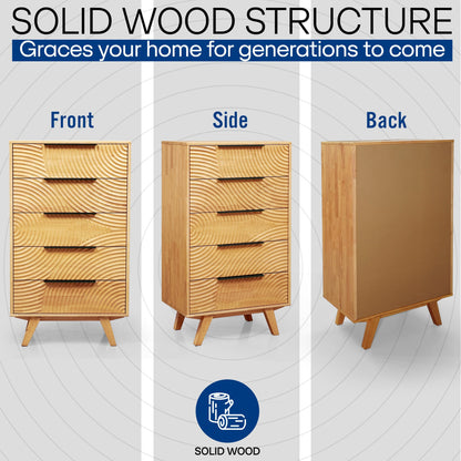 Harmony Solid Wood Dresser with 5 Drawers - - Dresser