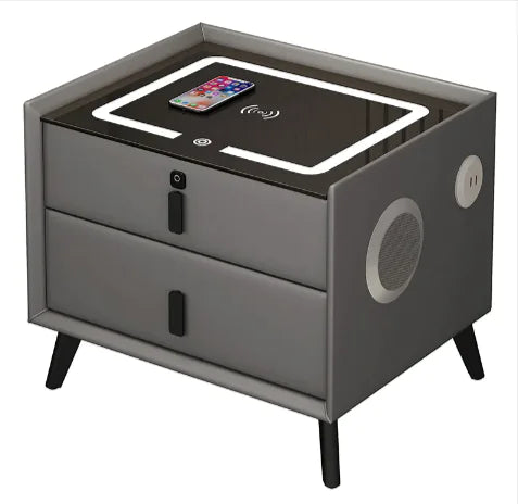Smart Wood Bedside Table with Wireless Charging - Kia Day Design