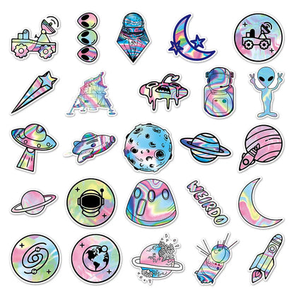 10/30/50pcs Holographic Laser Alien Outer Space Cartoon Stickers DIY Laptop Luggage Skateboard Phone Cool Sticker for Kids Toy- Perfecsy- {{Product type}}