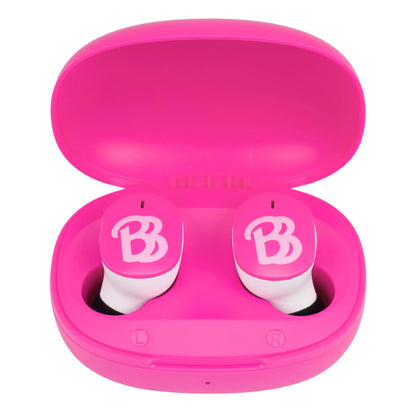 eKids Barbie Wireless Earbuds with Microphone Bluetooth Earbuds with Charging Case for Ear Buds Designed for School Home or Travel Kia Day Design
