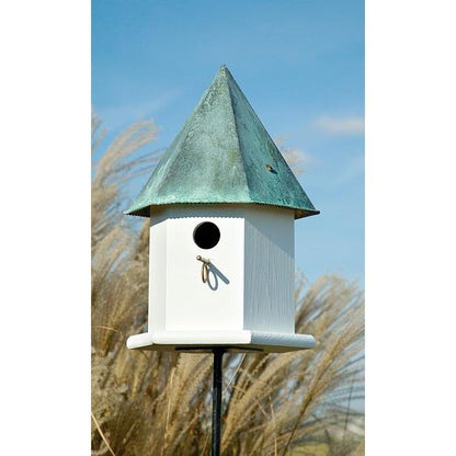 White Octagonal Bird House with Verdigris Copper Roof - Made in USA - - Outdoor > Outdoor Decor > Bird Houses