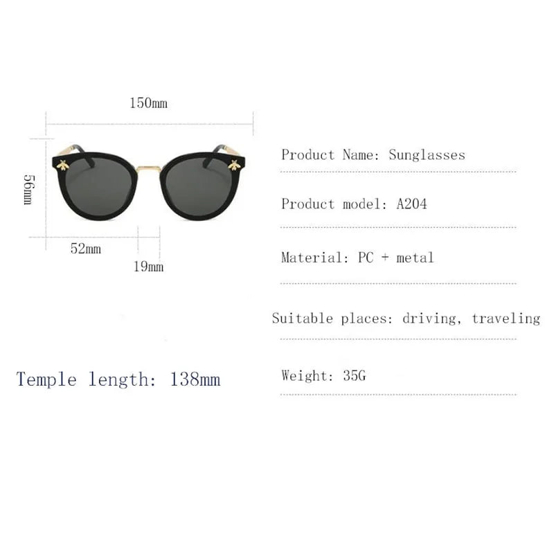 New Fashion Bee Sunglasses: Retro Round UV Vintage Glasses