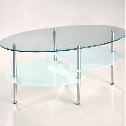 Modern Oval Glass Coffee Table with Chrome Metal Legs - - Living Room > Coffee Tables