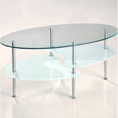 Modern Oval Glass Coffee Table with Chrome Metal Legs - - Living Room > Coffee Tables