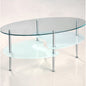 Modern Oval Glass Coffee Table with Chrome Metal Legs - - Living Room > Coffee Tables