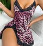 Sleeveless Lace Edged Nightdress - Purple Leopard Print (XL) XL - nightgown