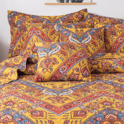 Tache Mustard Yellow Blue Red Paisley Chevron Hanging Gardens Cushion Cover 2-Pieces (HS3148Y) - - Euro Sham / Cushion Cover