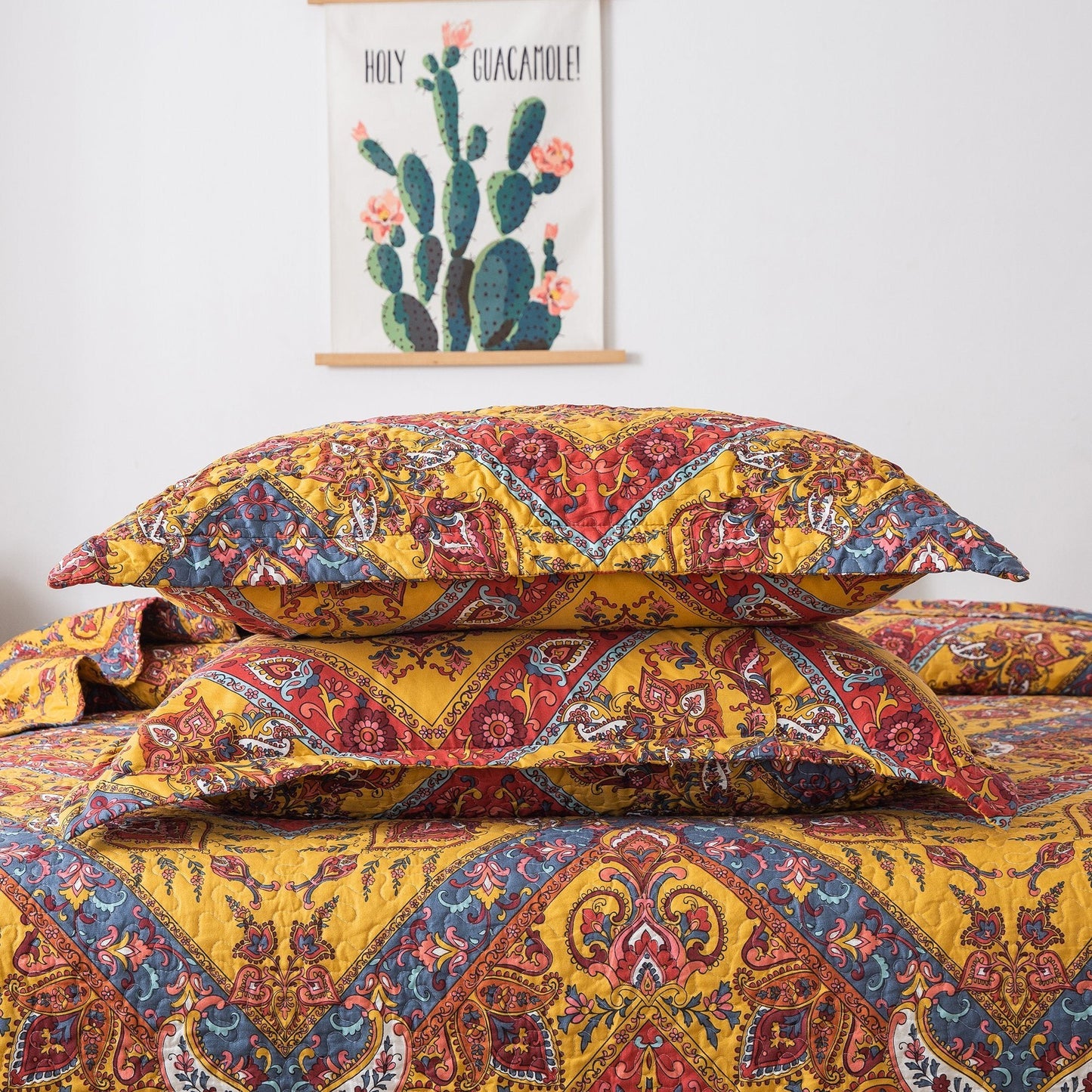 Tache Mustard Yellow Blue Red Paisley Chevron Hanging Gardens Pillow Sham 2-Pieces (HS3148Y) - - Pillow Sham