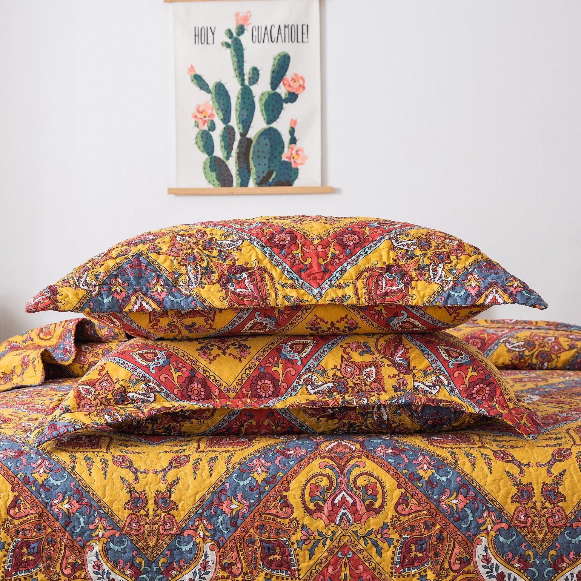Tache Mustard Yellow Blue Red Paisley Chevron Hanging Gardens Pillow Sham 2-Pieces (HS3148Y) - - Pillow Sham