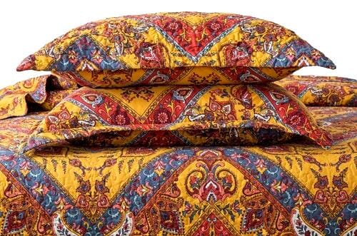 Tache Mustard Yellow Blue Red Paisley Chevron Hanging Gardens Pillow Sham 2-Pieces (HS3148Y) - - Pillow Sham