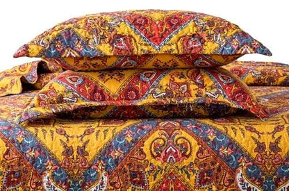 Tache Mustard Yellow Blue Red Paisley Chevron Hanging Gardens Pillow Sham 2-Pieces (HS3148Y) - - Pillow Sham