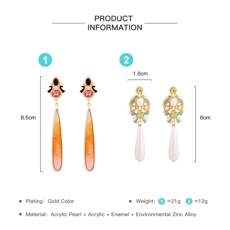 Exaggerated Enamel Acrylic Drop Dangle Earrings Gold Plated Earrings Kia Day Design