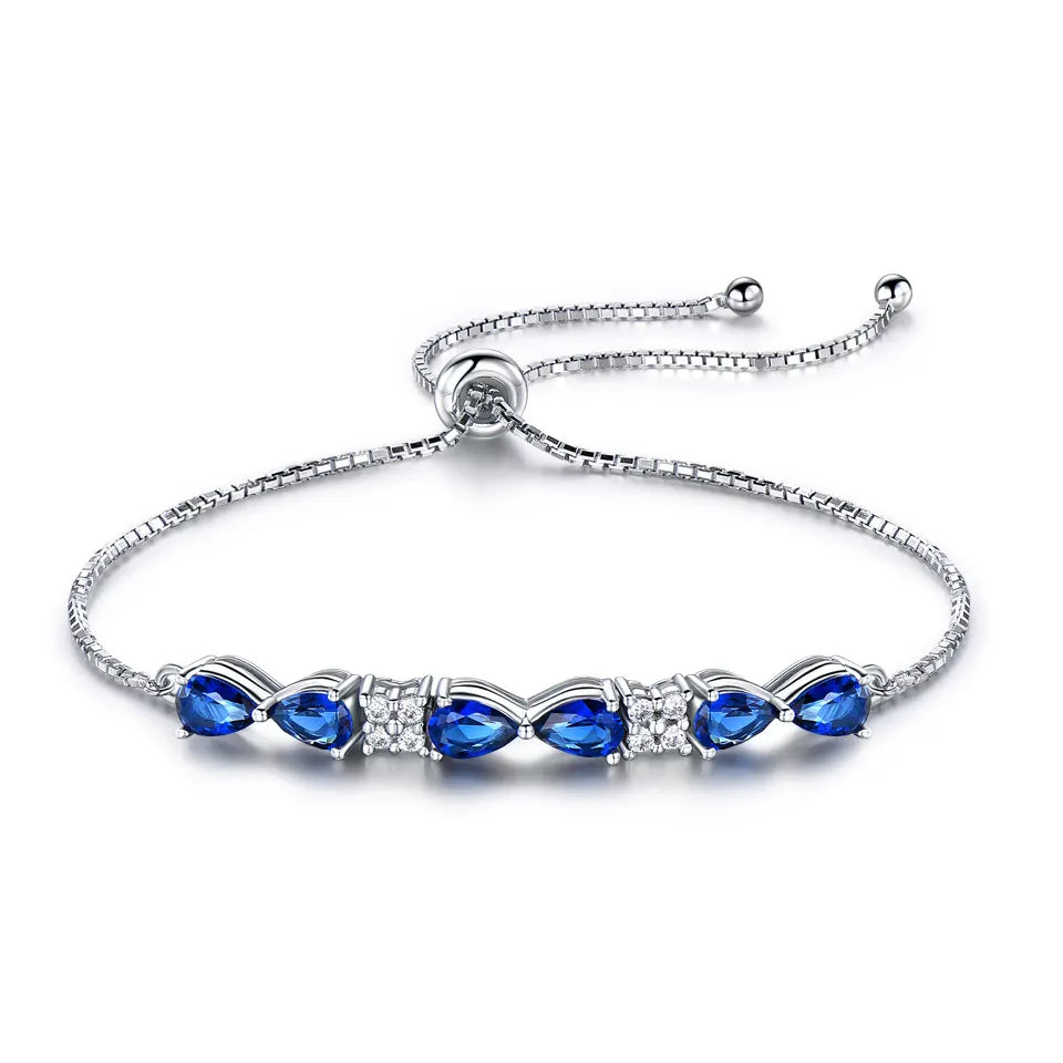 925 Sterling Silver Nano Sapphire Gemstone Chain Bracelet Kia Day Design