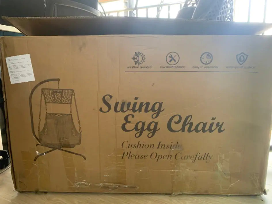 Indoor And Outdoor Swing Egg Chair With Stand, Beige UV Protection Cushion Hanging Chair With Cup Holder Kia Day Design