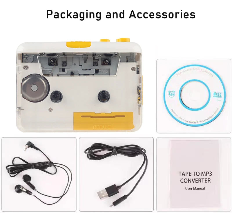 White Transparent Walkman USB Cassette Tape Recorder Player to MP3 Converter Kia Day Design