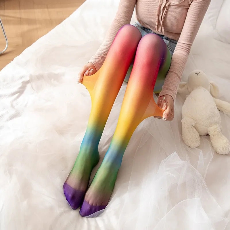 Rainbow Pantyhose Thin Women's Gradient Stripes Kia Day Design