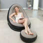 Inflatable Chair Flocked With Footrest Beige