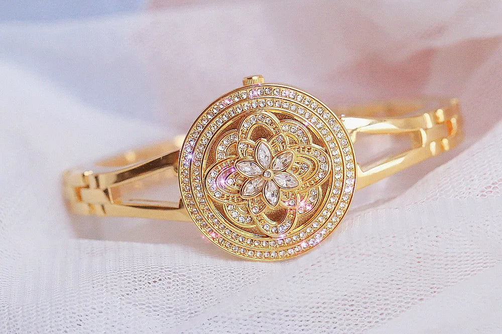 Flower Retro Ladies Quartz Wristwatch Bangle Bracelet Kia Day Design