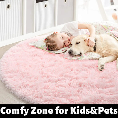 Fuzzy Plush Rug Circular Round Rug Kia Day Design