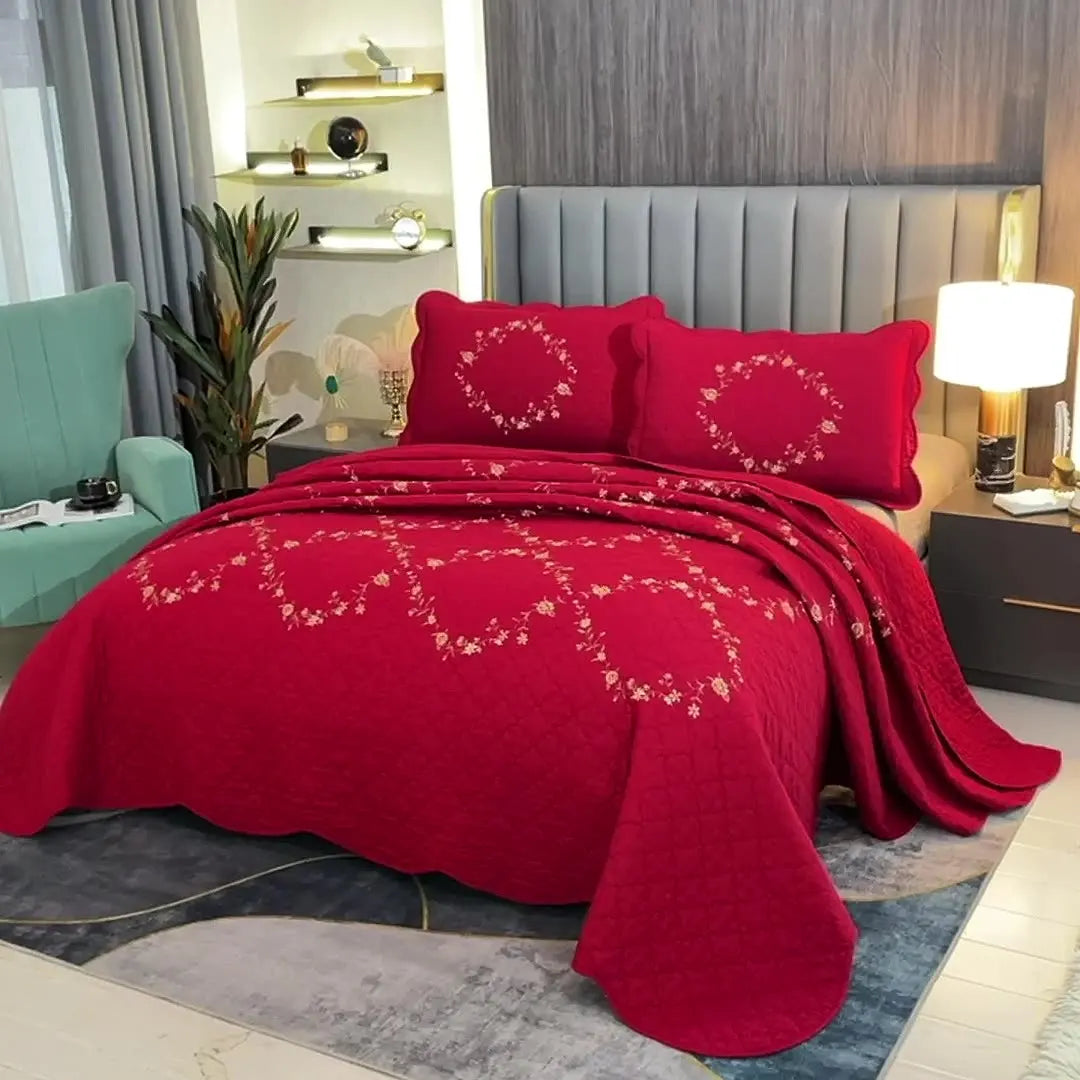 Bamboo Organic Cotton Embroidered Bedspreads Red