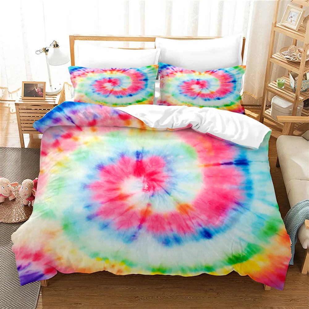 3pcs Tie Dyed Quilt Cover Set With Zipper light pink light blue