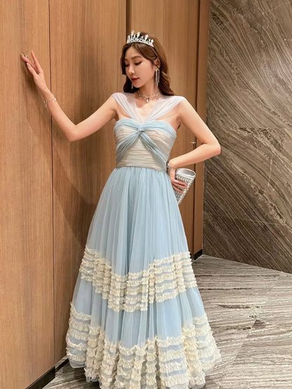 Summer New Blue Loose Long Dress Mesh Dresses Kia Day Design