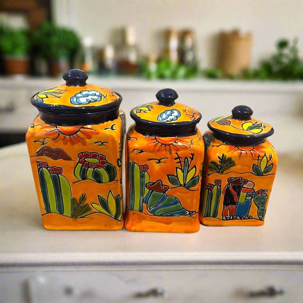 Talavera Canister Set Colorful Handmade Panchito Pottery - - Talavera Canister Set