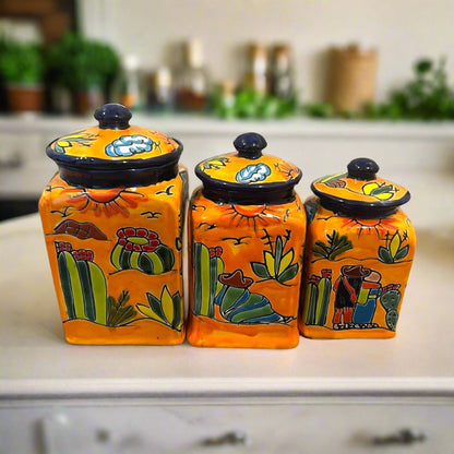 Talavera Canister Set Colorful Handmade Panchito Pottery - - Talavera Canister Set
