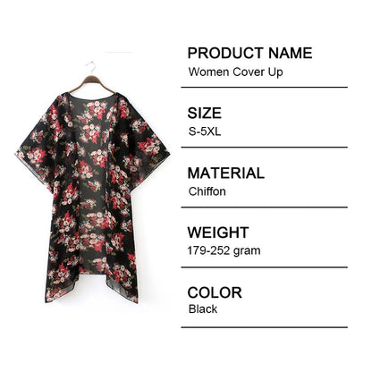 Woman Blouse Floral Print Chiffon Kimono Robe Long Kia Day Design